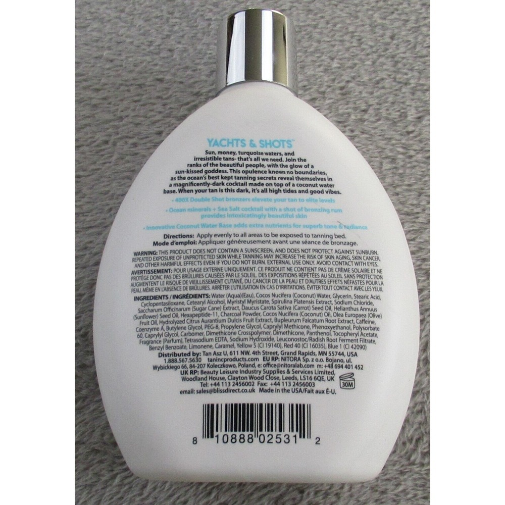 Tan Asz U Yachts & Shots Tanning Lotion 13.5 oz 400X Bronzer Coconut Water Based - Picture 2 of 6
